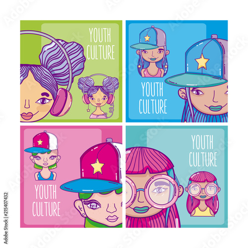 Set of youth culture cartoons