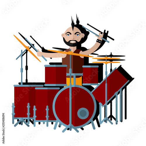 The man plays the drums