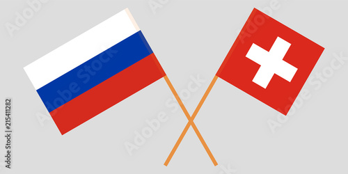 The crossed Russia and Switzerland flags. Vector illustration