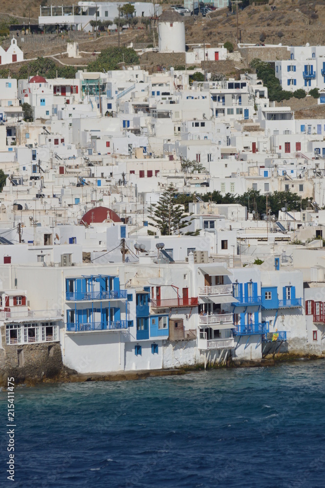 Nice Views From The High Seas Of The Little Venice Neighborhood In The City Of Chora On The Island Of Mykonos. Art History Architecture. July 3, 2018. Chora, Mykonos Island, Greece.