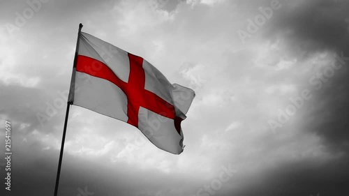 Selective colour England flag of St George waving in slow motion