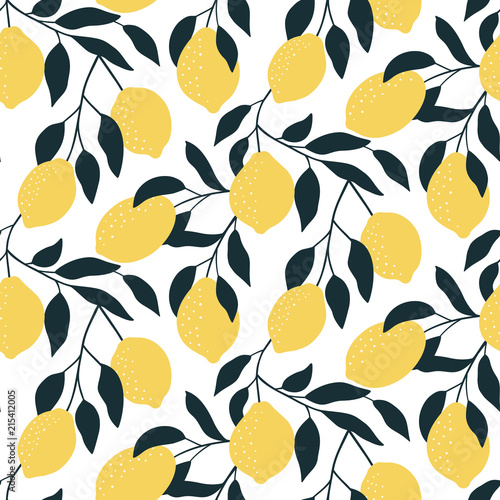 Seamless pattern with citrus fruits. Hand drawn overlapping backdrop. Modern lemon wallpaper. Vector illustration, good for printing.