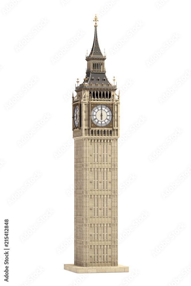 Fototapeta premium Big Ben wierza architektoniczny symbol Londyn, Anglia i Wielki Brytania Odizolowywający na białym tle