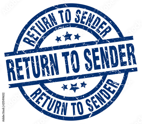return to sender blue round grunge stamp
