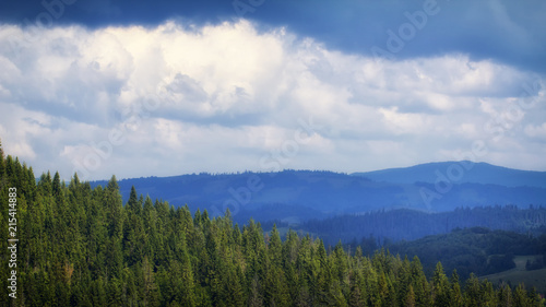 A blue haze on the horizon in the mountains, Ukrainian carpathians