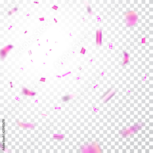 Pink confetti explosion celebration isolated on white transparent background. Falling confetti. Abstract decoration for party birthday, Christmas New Year confetti. Vector illustration