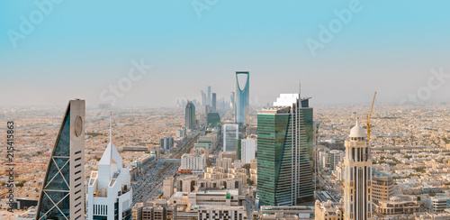 Saudi Arabia Riyadh landscape at Mourning - Riyadh Tower Kingdom Centre, Kingdom Tower, Riyadh Skyline - Burj Al-Mamlaka, AlMamlakah - Riyadh at Daylight - Tower View photo