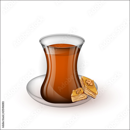 Turkish cup with tea on a saucer