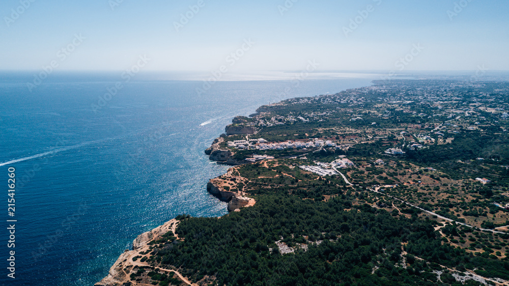 Aerial view of Atlantic ocean coast. Beauty nature coast from above