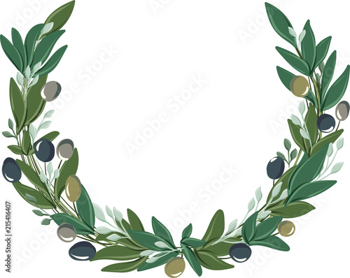 round wreath with olive leaves and olives