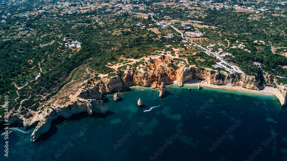 Aerial view of Portugal coast from above. Summer vocation in Portigal.