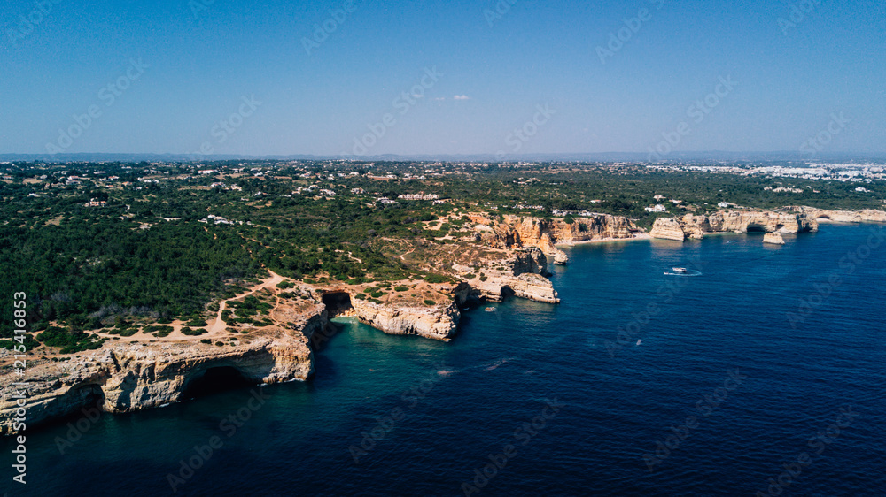 Aerial view of the Sao Rafael, Algarve, Portugal. Concept for above beach of Portugal. Summer vacations in Portugal