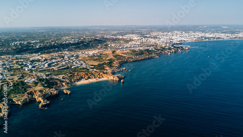 Algarve coast from above. Portugal coast aerial view. Ocean of above.