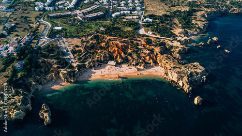 Aerial view of the Algarve, Portugal. Concept for above beach of Portugal. Summer vacations in Portugal