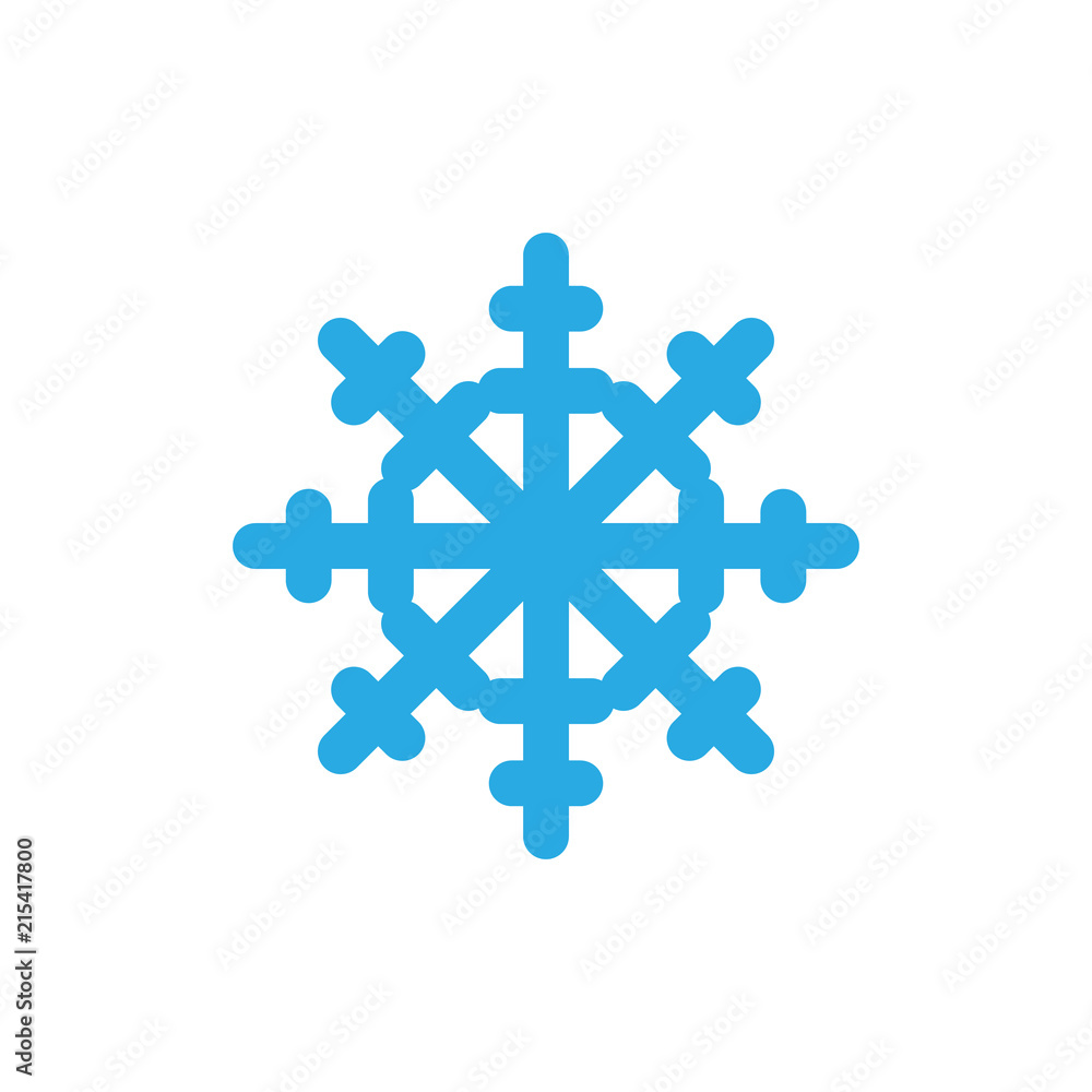 Snowflake icon. Blue silhouette snow flake sign, isolated on white background. Flat design. Symbol of winter, frozen, Christmas, New Year holiday. Graphic element decoration. Vector illustration Snowflake icon. Blue silhouette snow flake sign, isolated on white background. Flat design. Symbol of winter, frozen, Christmas, New Year holiday. Graphic element decoration. Vector illustration