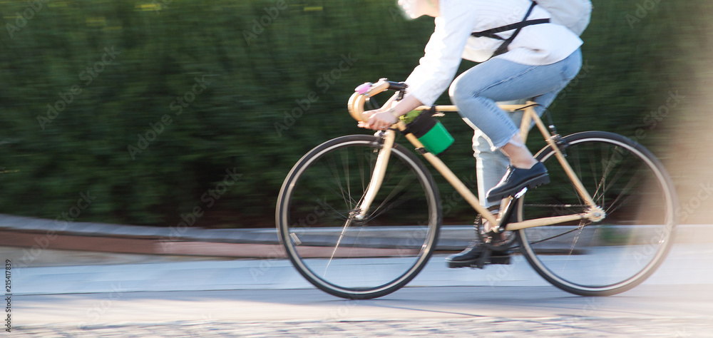Fototapeta premium girl on a bicycle in a city park