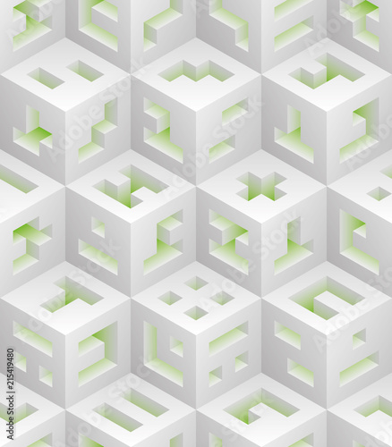 White green cubes isometric seamless pattern.