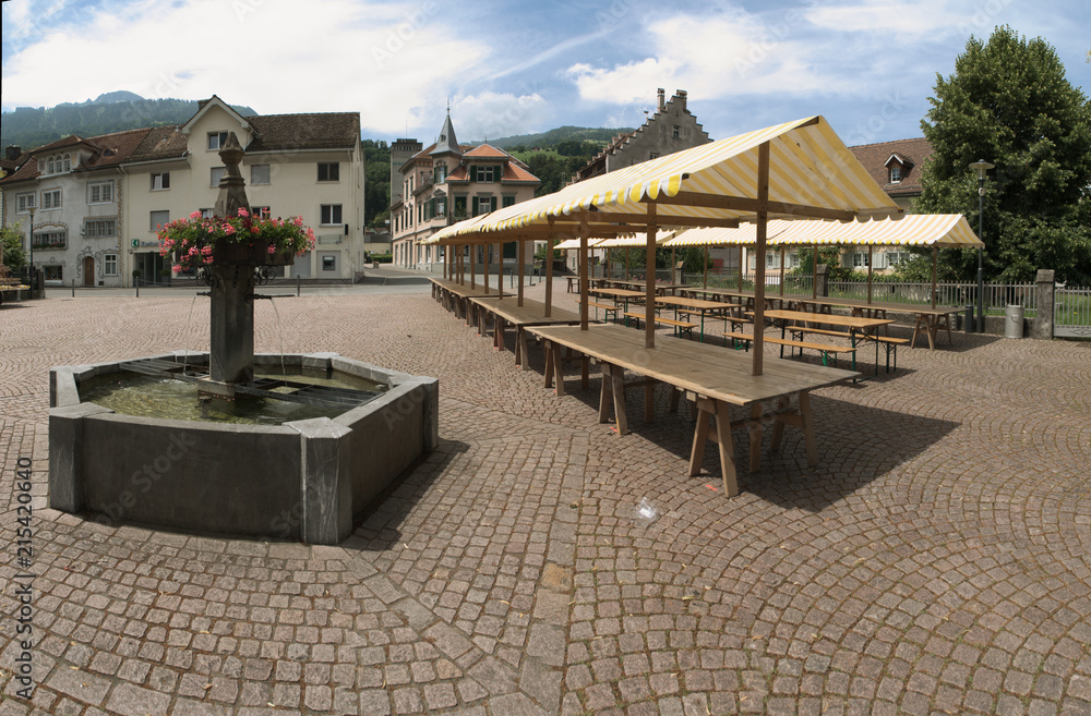Flums market prior to arrival of goods, Swiss Alps