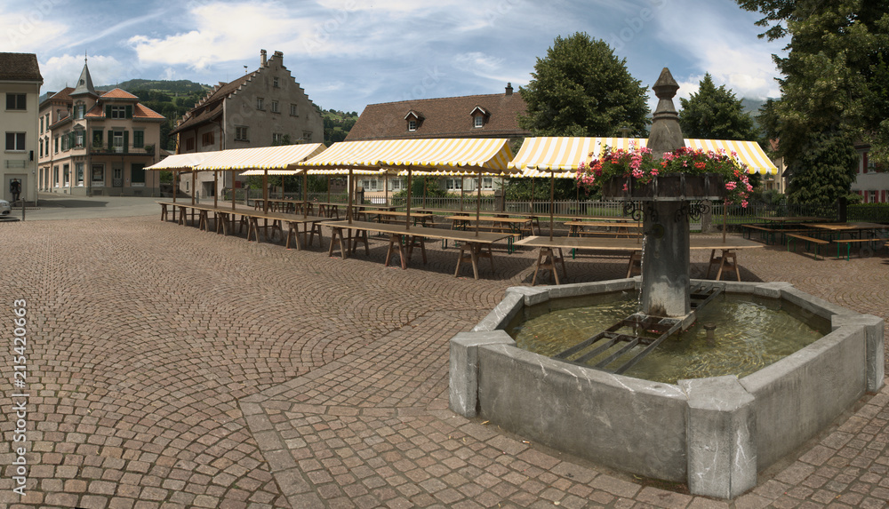 Flums market prior to arrival of goods, Swiss Alps