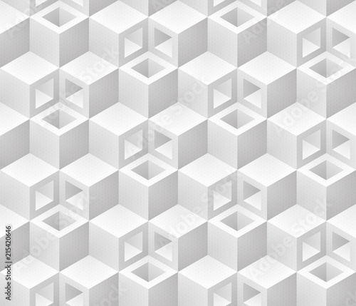 Neutral gray cubes isometric seamless pattern.