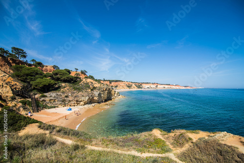 Beautiful Falesia Beach in Portugal seen from the cliff. Algarve coast beaches. photo