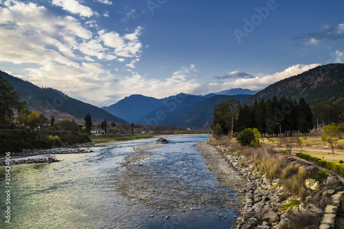 Paro Chuu River on a Nice Day, Paro city, Bhutan photo