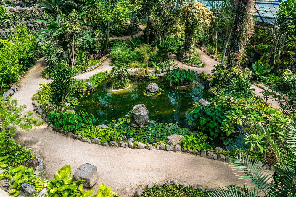 Fototapeta premium The cold house (Estufa Fria) is a greenhouse with gardens, ponds, plants and trees located in Eduardo VII Park, Lisbon, capital of Portugal