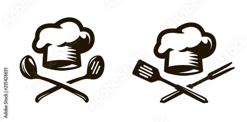 Cook, chef logo or icon. Labels for the menu of restaurant or cafe. Vector symbol