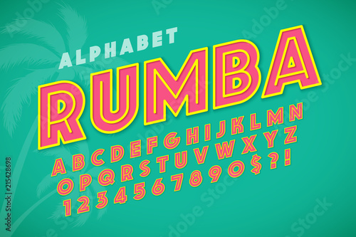 Hot summer display font design, alphabet, letters and numbers