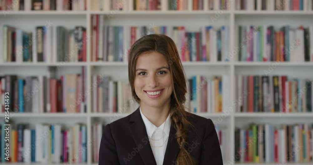 portrait happy young business woman intern smiling happy enjoying successful career lifestyle professional caucasian female slow motion