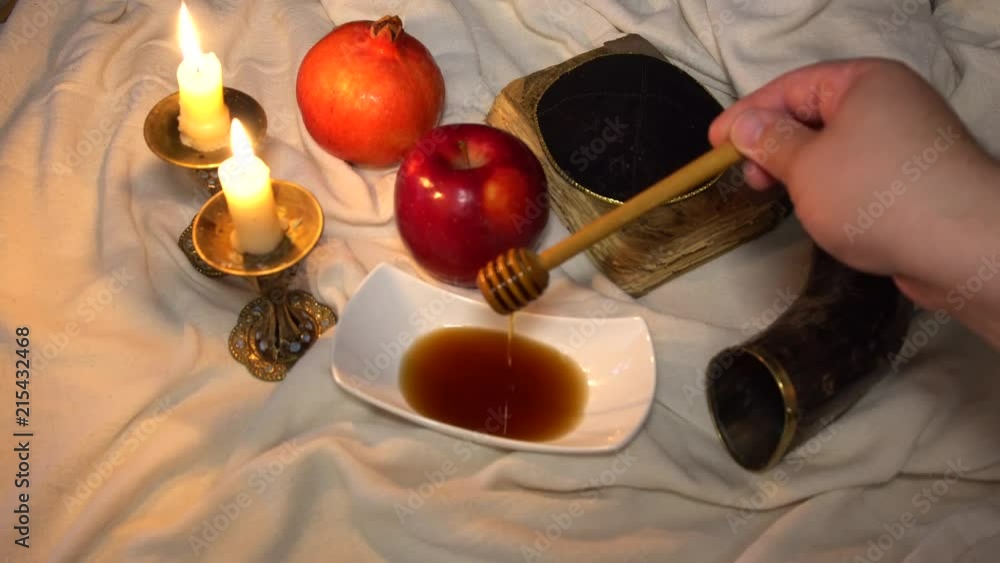 Jewish Holiday Rosh hashanah jewish New Year holiday concept. Traditional symbols 4k video Jewish Holiday Rosh hashanah jewish New Year holiday concept. Traditional symbols 4k video