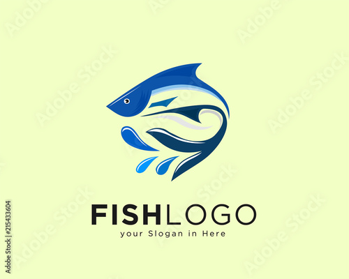 salmon jump fish logo with splash water