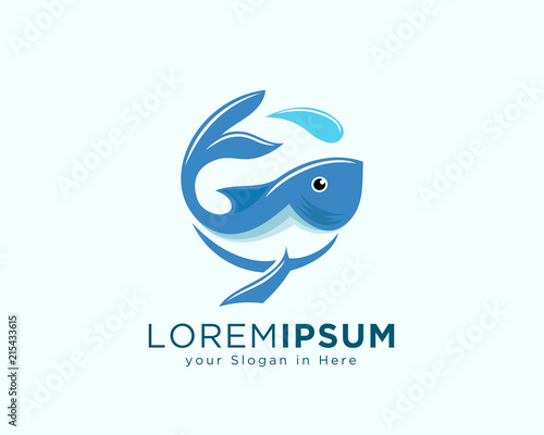 circle salmon swimming art logo