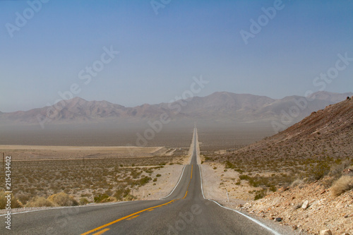 A Long Vanishing Road During a Sand Storm in Death Valley, California