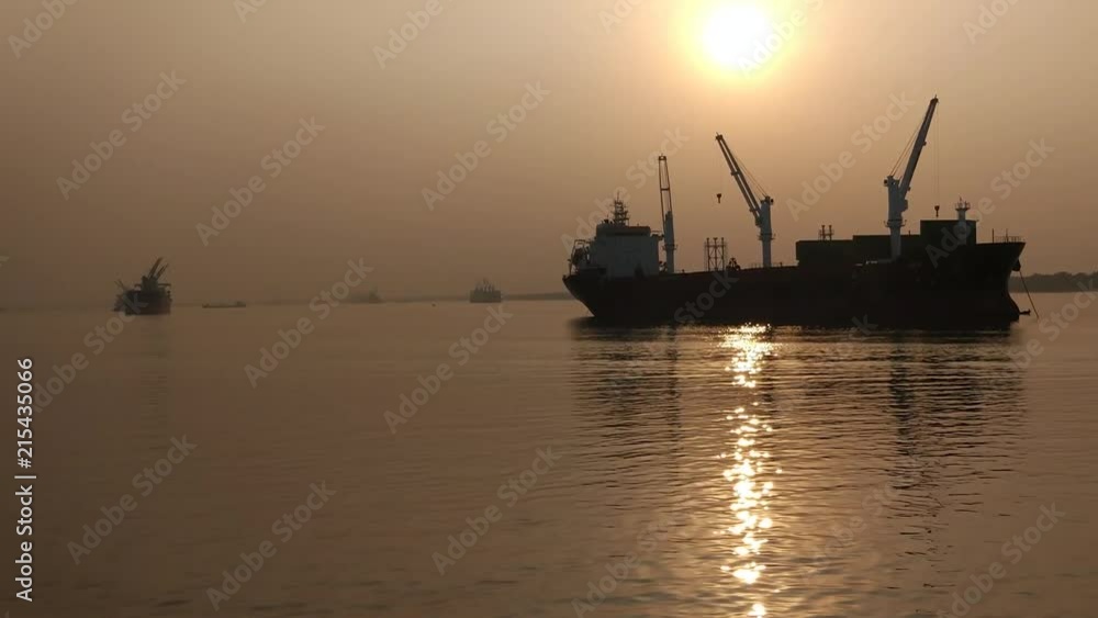 Ships During Sunset In Sundarbans. Ships During Sunset In Sundarbans.