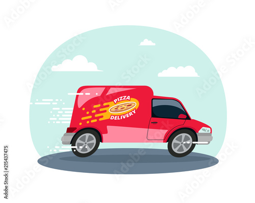 Food truck logotype for Pizza fast delivery service or street food festival. pizza advertise ads vector logo
