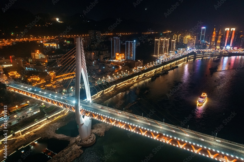 Fototapeta premium Chongqing bridge night aerial
