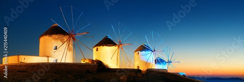 Mykonos windmill night panorama