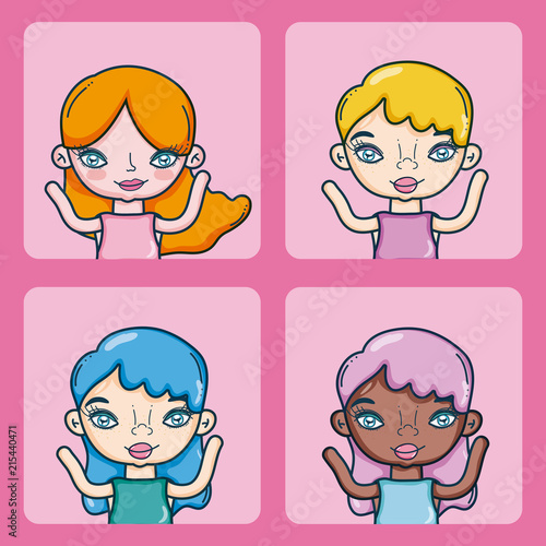 Set of teens cartoons