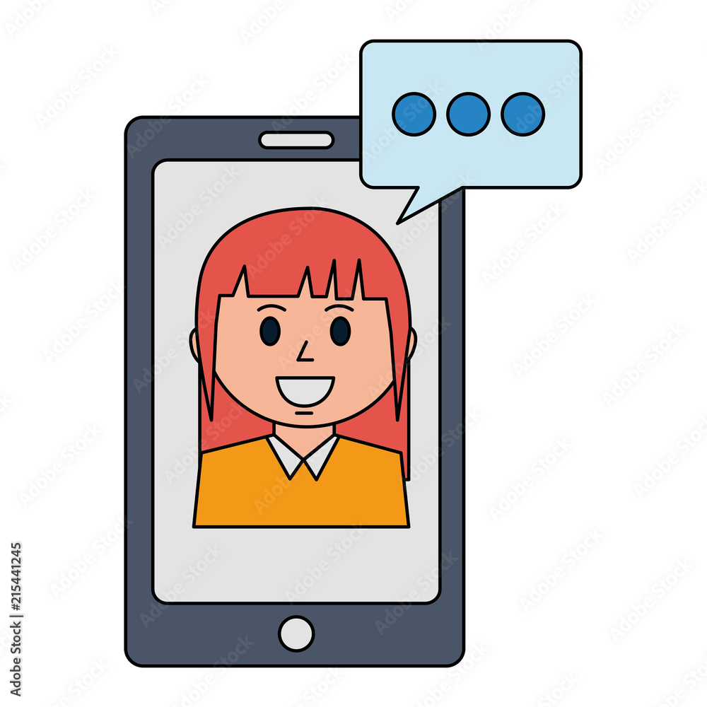 business woman on smartphone talk bubble