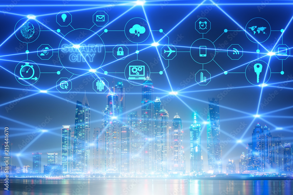 Obraz premium Koncepcja inteligentnego miasta i internetu rzeczy