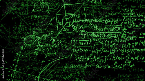 3D rendering of abstract blocks of mathematical formulas located in the virtual space