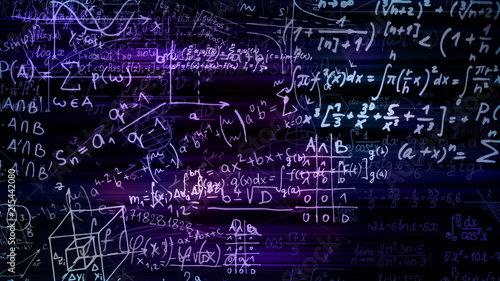 3D rendering of abstract blocks of mathematical formulas located in the virtual space