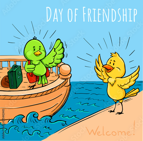 Square doodle color greeting illustration Day of Friendship  Welcome photo