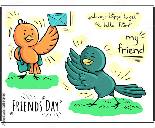 Greeting color doodle card Day of friendship - happy to get letter from my friend photo