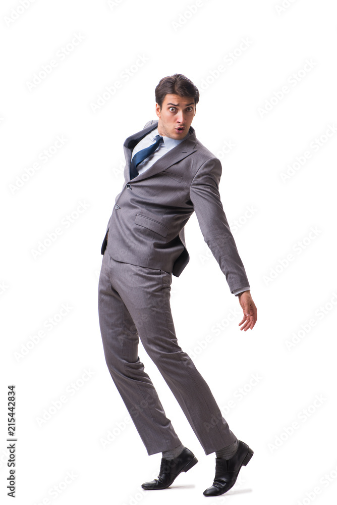 Young puppet businessman isolated on white background Young puppet businessman isolated on white background