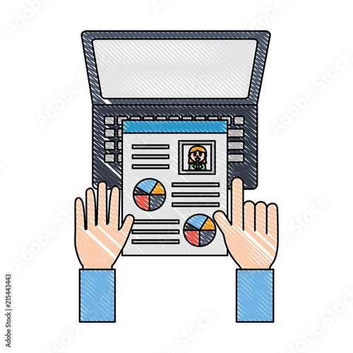 hands with curriculum vitae and laptop computer