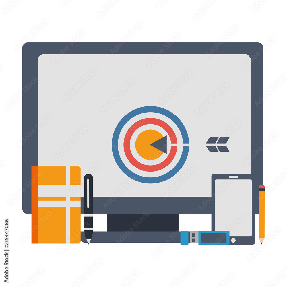 monitor computer and objects isolated icon monitor computer and objects isolated icon