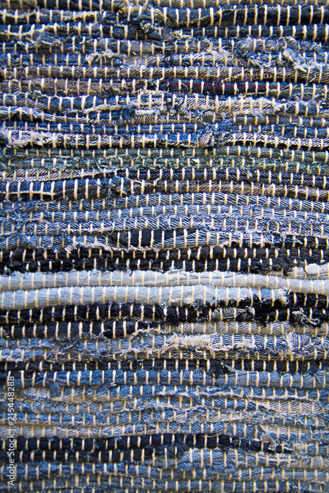 Closeup of woven fabric strips. Textured background. Stock Photo