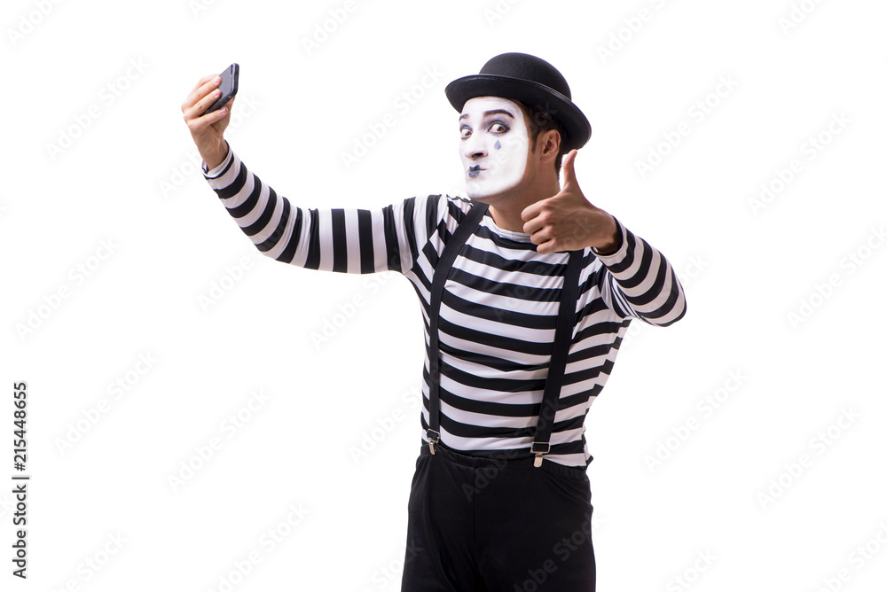 Mime with smartphone isolated on white background Mime with smartphone isolated on white background